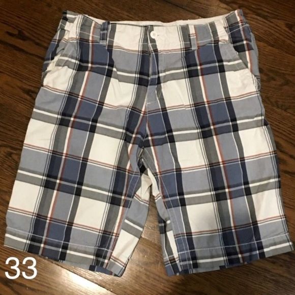 Mens Blue Plaid Longer Length Flat Front Shorts Size 33 - Picture 10 of 10